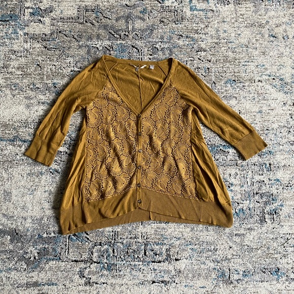 Anthropologie Knitted and Knotted mustard cardigan - Picture 2 of 5